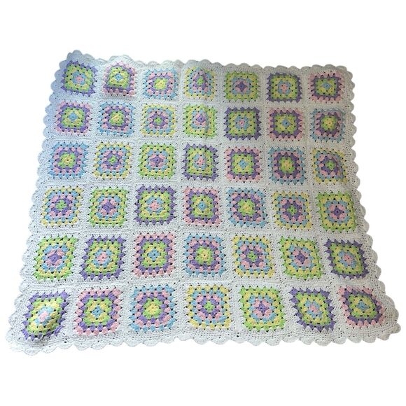 Handmade Crochet Baby Blanket Unisex Pastel Cottagecore Vintage Nursery Swiftie - Picture 10 of 16